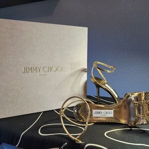 Jimmy Choo Gold Strappy High Heel Sandals